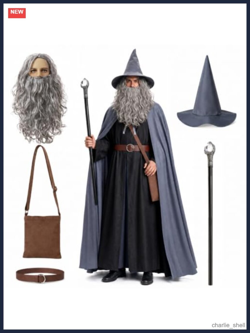 Men's Wizard Costume Cosplay Halloween Cloak Cape Hat Wand Set Fantasy